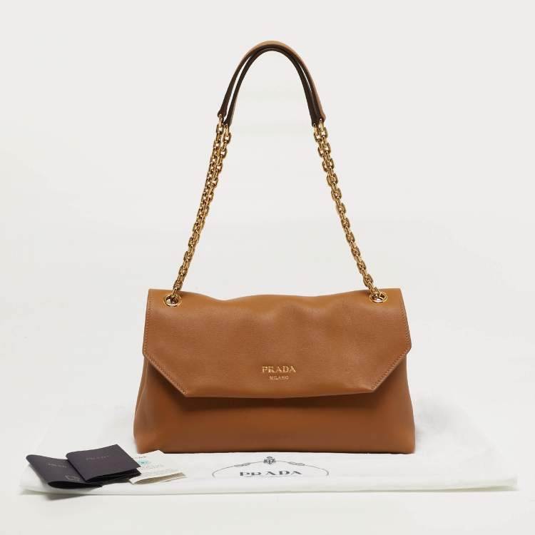 Pre Owned Prada Doux Brown Leather Shoulder Bag