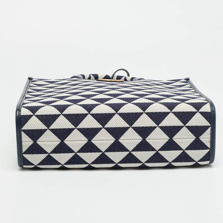 Pre Owned Prada Symbole Small Navy Blue/Chalk White Triangle Jacquard Canvas Tote