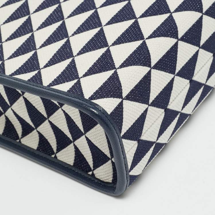 Pre Owned Prada Symbole Small Navy Blue/Chalk White Triangle Jacquard Canvas Tote