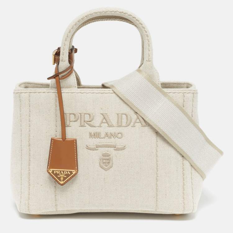 Pre Owned Prada Jardinière Small Beige/Natural Canvas Tote