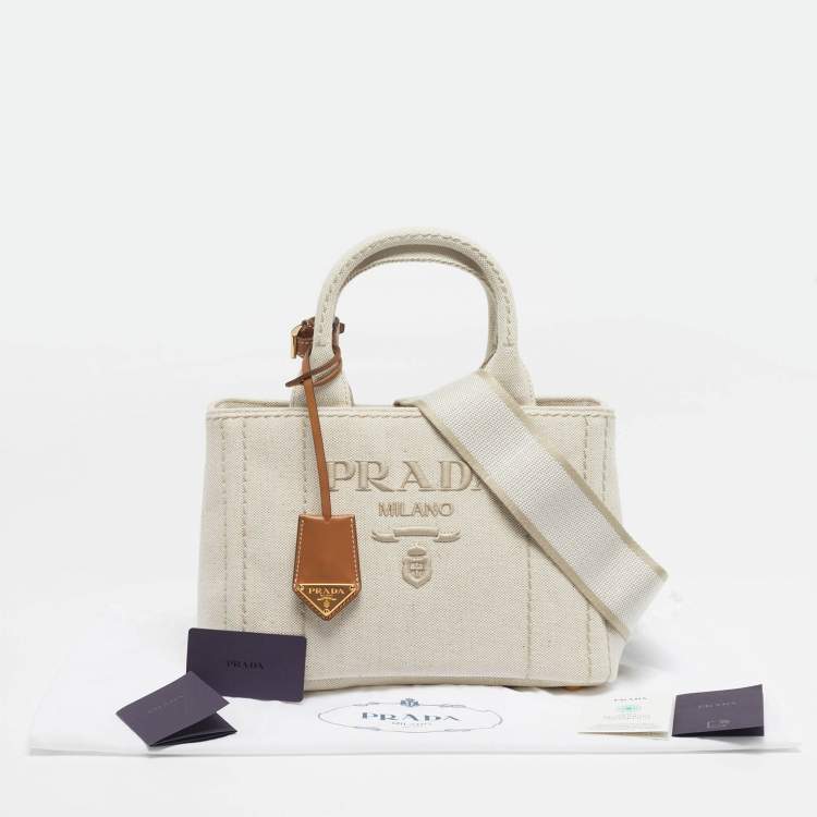Pre Owned Prada Jardinière Small Beige/Natural Canvas Tote