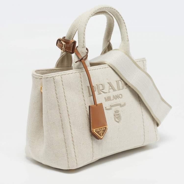 Pre Owned Prada Jardinière Small Beige/Natural Canvas Tote