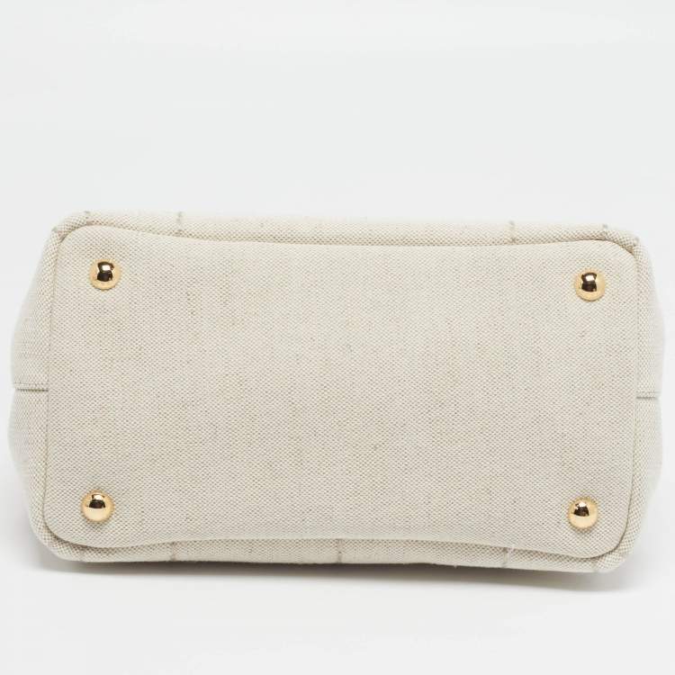 Pre Owned Prada Jardinière Small Beige/Natural Canvas Tote