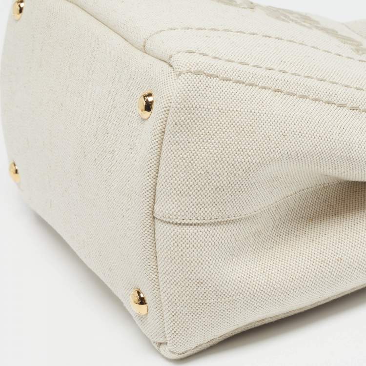 Pre Owned Prada Jardinière Small Beige/Natural Canvas Tote