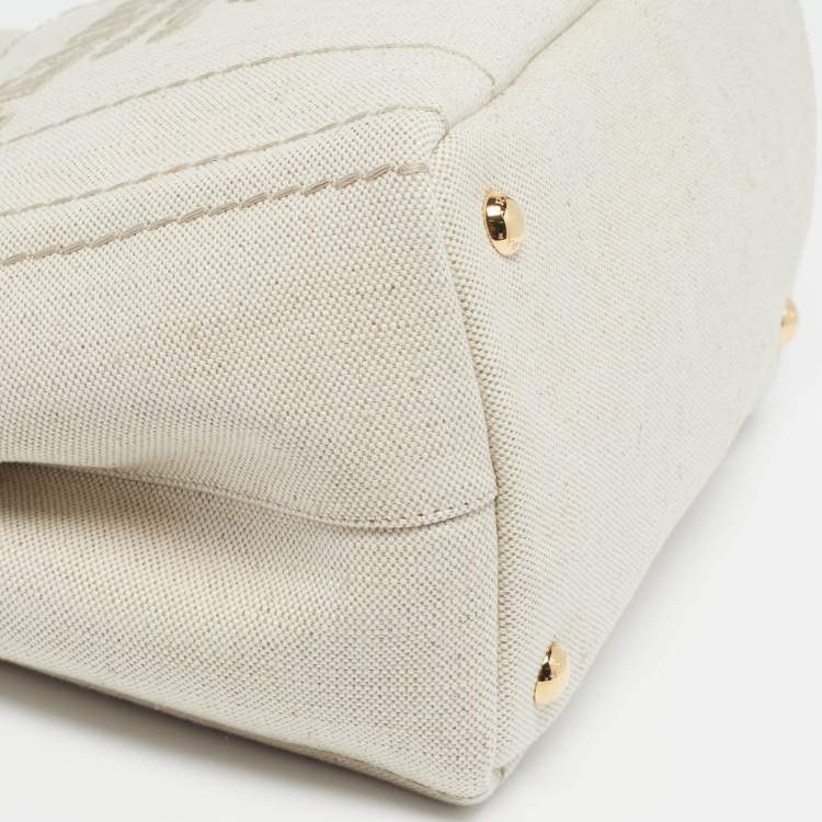 Pre Owned Prada Jardinière Small Beige/Natural Canvas Tote