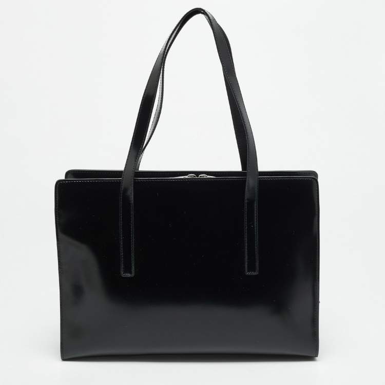 Pre Owned Prada Re Edition 1995 Black Glossy Leather Tote