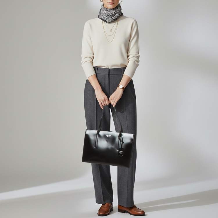 Pre Owned Prada Re Edition 1995 Black Glossy Leather Tote