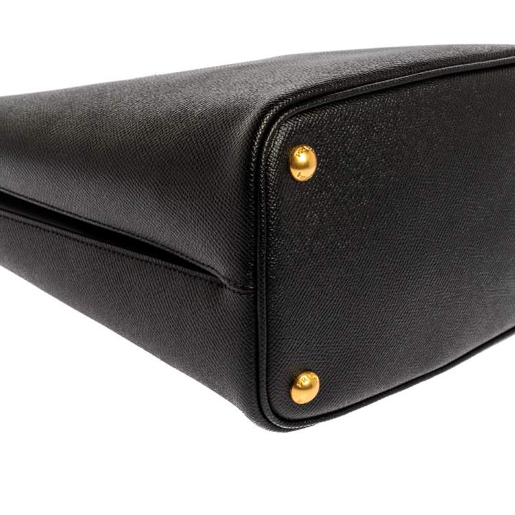 Pre Owned Prada Black Saffiano Leather Medium Panier Top Handle Bag