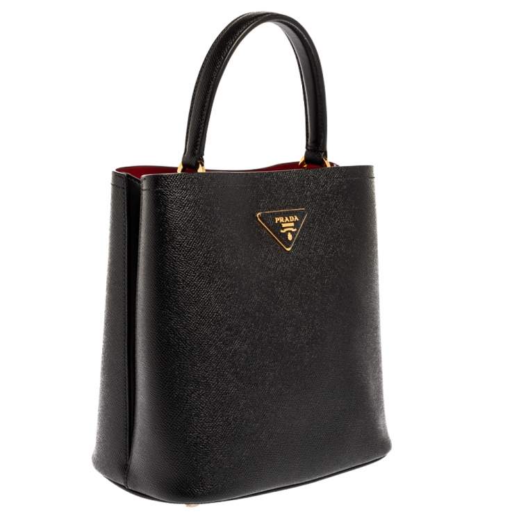 Pre Owned Prada Black Saffiano Leather Medium Panier Top Handle Bag