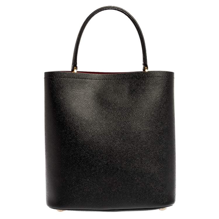 Pre Owned Prada Black Saffiano Leather Medium Panier Top Handle Bag