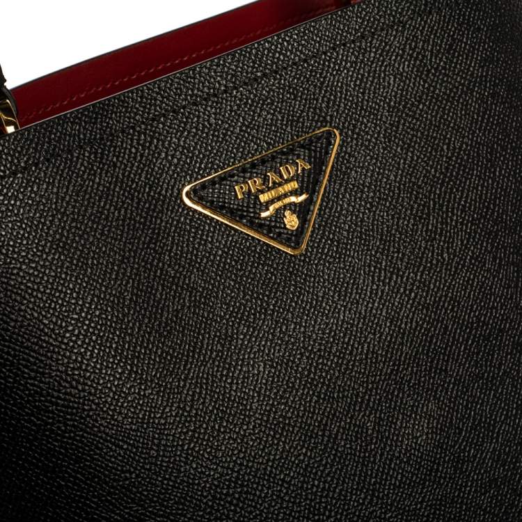 Pre Owned Prada Black Saffiano Leather Medium Panier Top Handle Bag