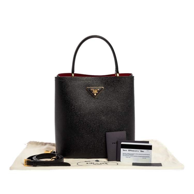 Pre Owned Prada Black Saffiano Leather Medium Panier Top Handle Bag