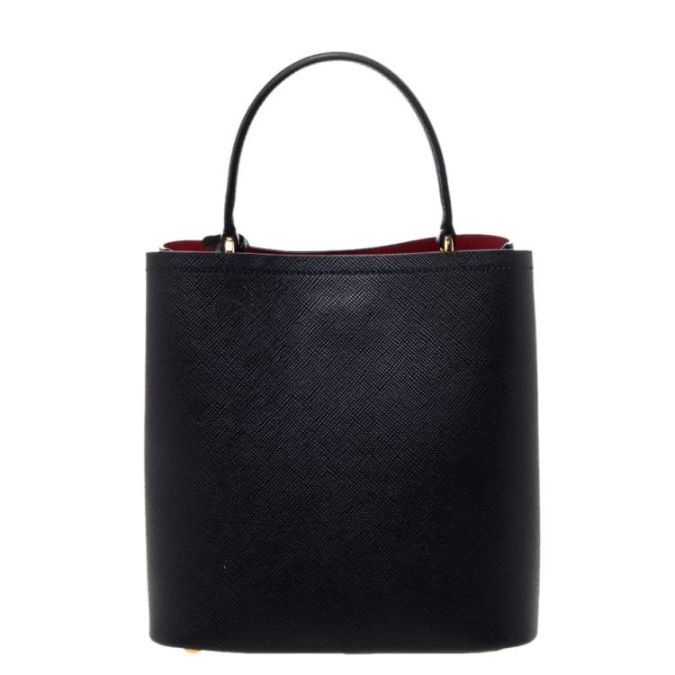 Pre Owned Prada Black Saffiano Leather Medium Panier Top Handle Bag