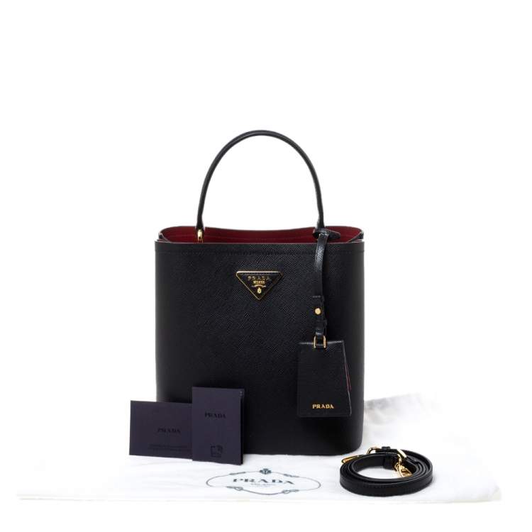 Pre Owned Prada Black Saffiano Leather Medium Panier Top Handle Bag