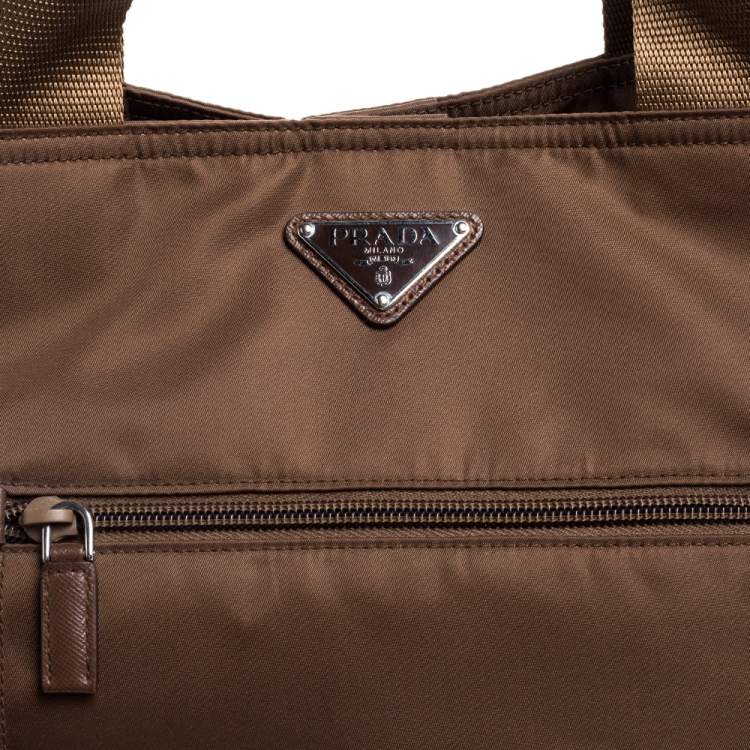 Pre Owned Prada Brown Tessuto Nylon Front Pocket Shopper Tote