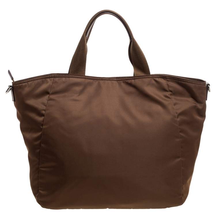 Pre Owned Prada Brown Tessuto Nylon Front Pocket Shopper Tote