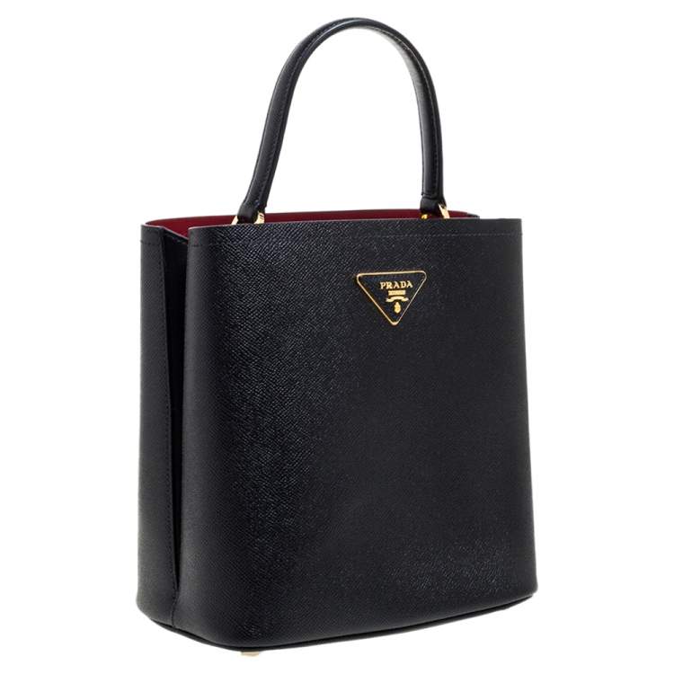 Pre Owned Prada Black Leather Medium Panier Top Handle Bag