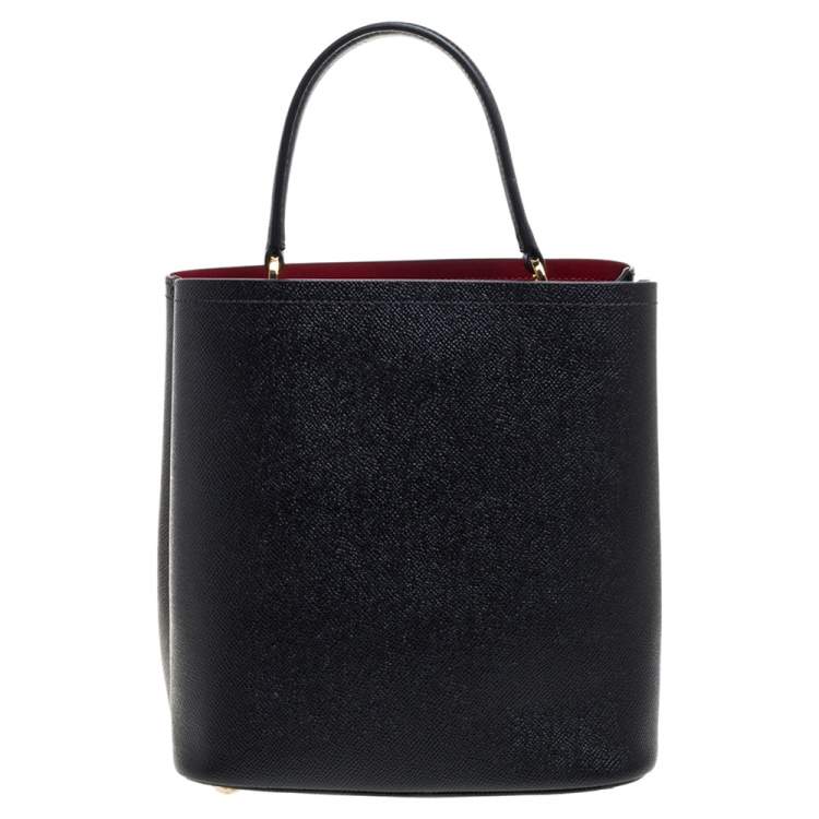 Pre Owned Prada Black Leather Medium Panier Top Handle Bag