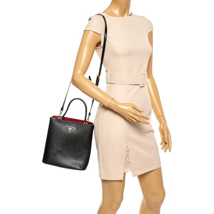 Pre Owned Prada Black Leather Medium Panier Top Handle Bag