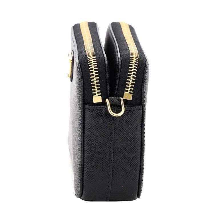Double Zip Wallet on Chain Crossbody Saffiano Leather Mini