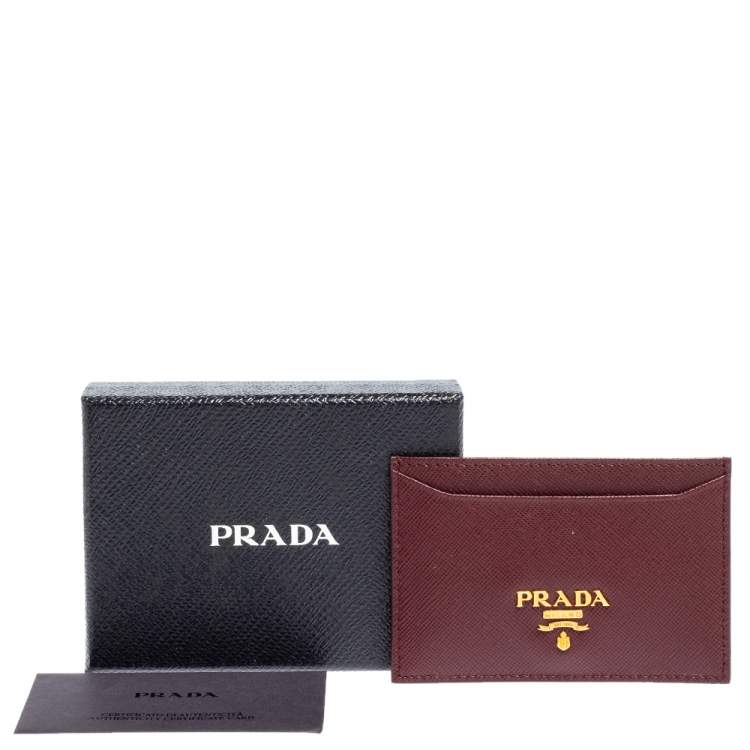 Pre Owned Prada Burgundy Saffiano Lux Leather Card Holder