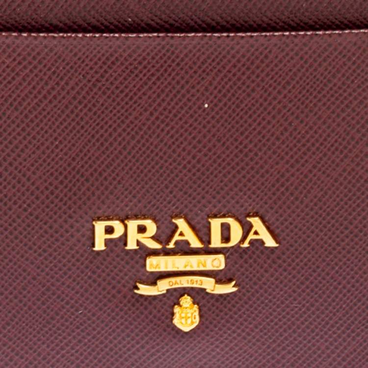 Pre Owned Prada Burgundy Saffiano Lux Leather Card Holder