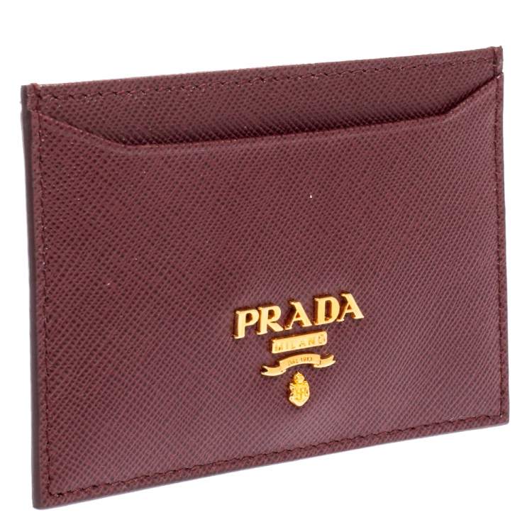 Pre Owned Prada Burgundy Saffiano Lux Leather Card Holder