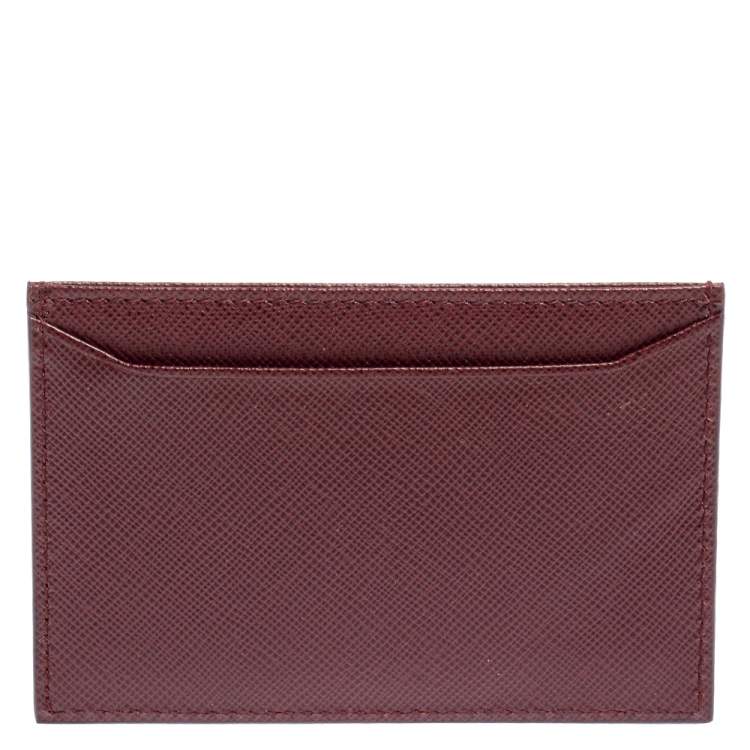 Pre Owned Prada Burgundy Saffiano Lux Leather Card Holder
