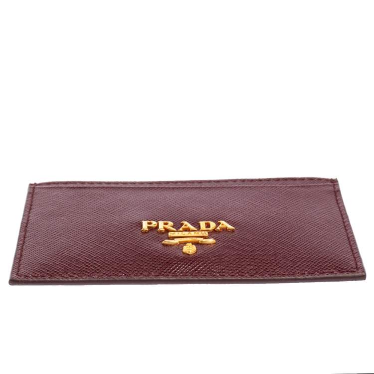 Pre Owned Prada Burgundy Saffiano Lux Leather Card Holder