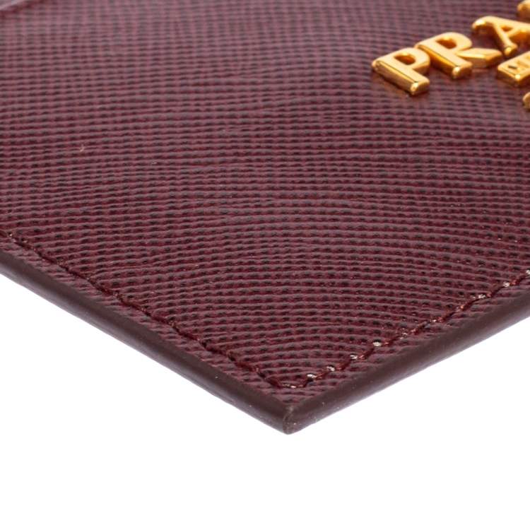Pre Owned Prada Burgundy Saffiano Lux Leather Card Holder