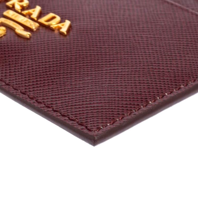 Pre Owned Prada Burgundy Saffiano Lux Leather Card Holder