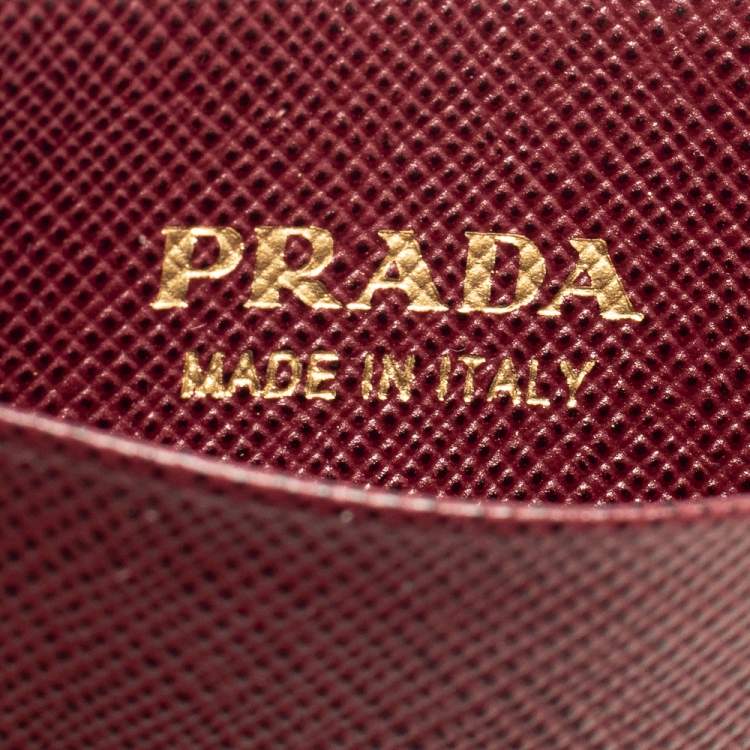 Pre Owned Prada Burgundy Saffiano Lux Leather Card Holder