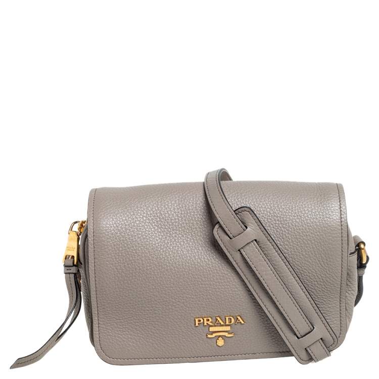 Prada Grey Leather Studded Etiquette Crossbody Bag