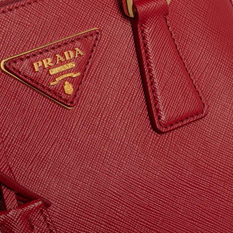 Pre Owned Prada Red Saffiano Lux Leather Micro Galleria Tote