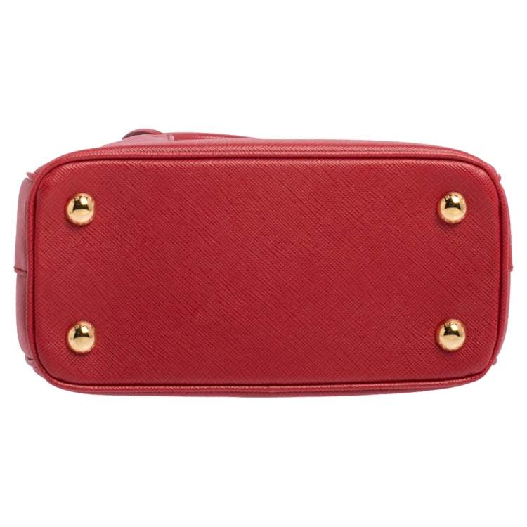 Pre Owned Prada Red Saffiano Lux Leather Micro Galleria Tote