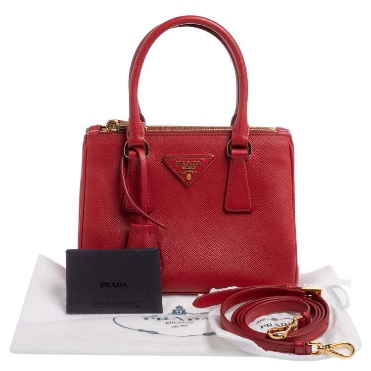 Pre Owned Prada Red Saffiano Lux Leather Micro Galleria Tote