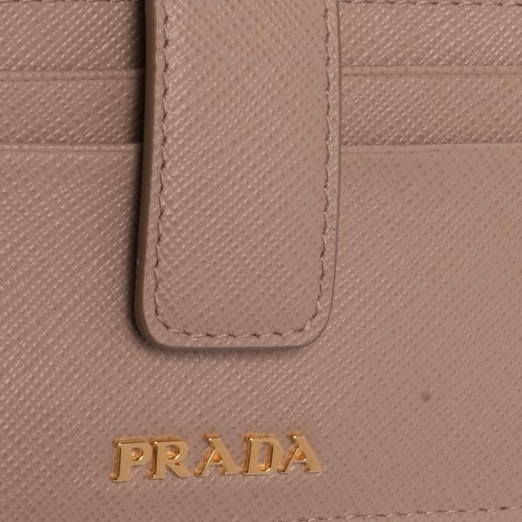 Pre Owned Prada Dusty Pink Saffiano Leather Zip Card Holder
