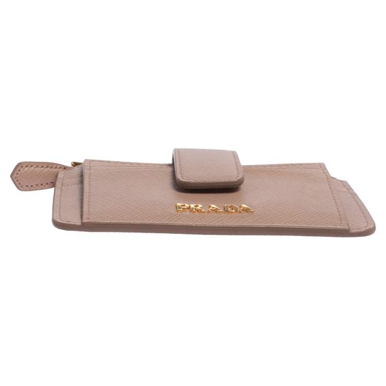 Pre Owned Prada Dusty Pink Saffiano Leather Zip Card Holder