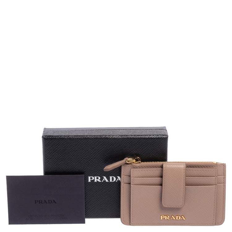 Pre Owned Prada Dusty Pink Saffiano Leather Zip Card Holder
