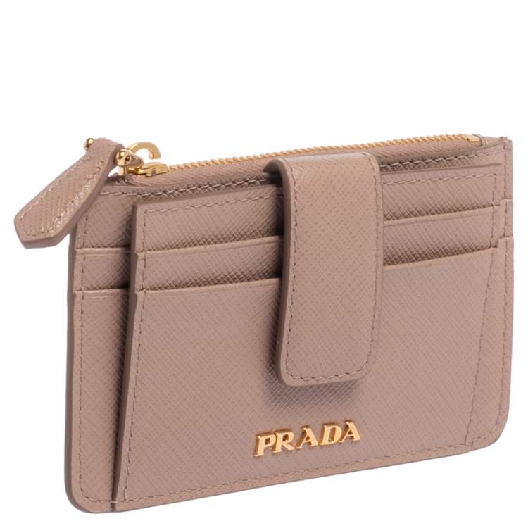 Pre Owned Prada Dusty Pink Saffiano Leather Zip Card Holder