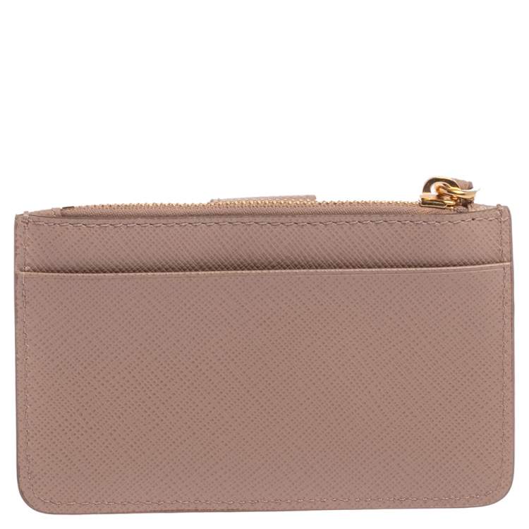 Pre Owned Prada Dusty Pink Saffiano Leather Zip Card Holder