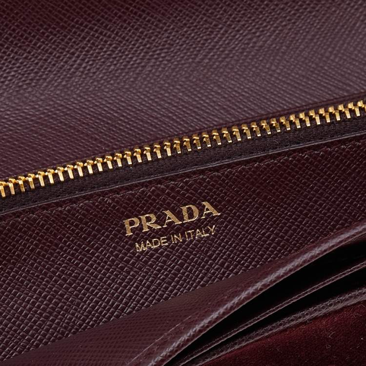 Pre Owned Prada Burgundy Velvet And Leather Flap Chain Wallet