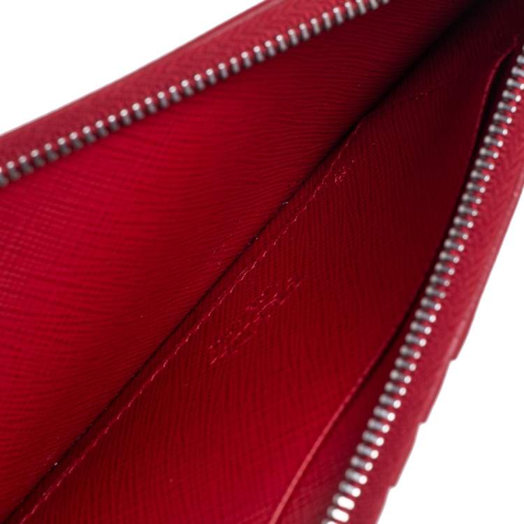 Pre Owned Prada Red Saffiano Leather Fish Sketch Zipped Card Holder
