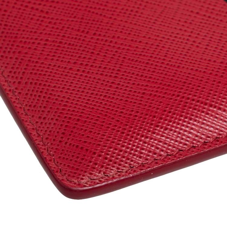 Pre Owned Prada Red Saffiano Leather Fish Sketch Zipped Card Holder