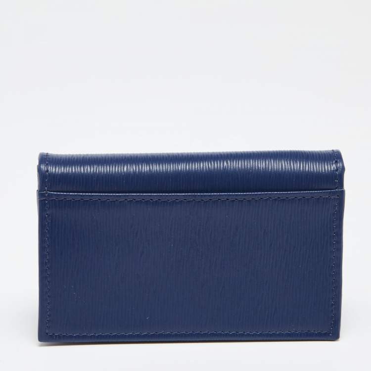 Pre Owned Prada Blue Vitello Move Leather Card Case