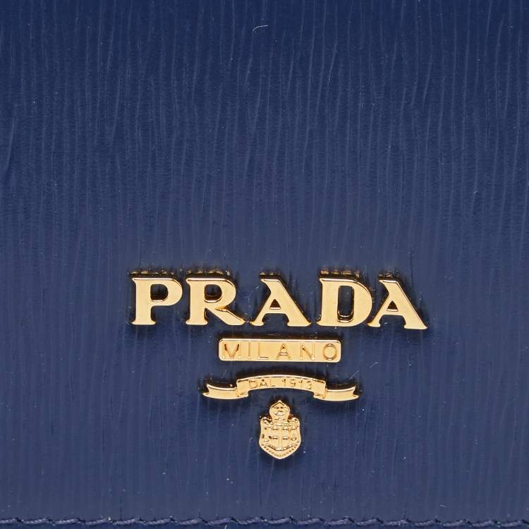Pre Owned Prada Blue Vitello Move Leather Card Case