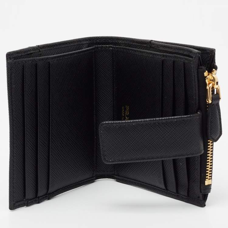 Pre Owned Prada Black Saffiano Metal Leather Flap Card Holder