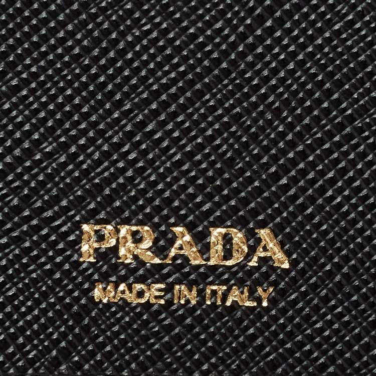 Pre Owned Prada Black Saffiano Metal Leather Flap Card Holder