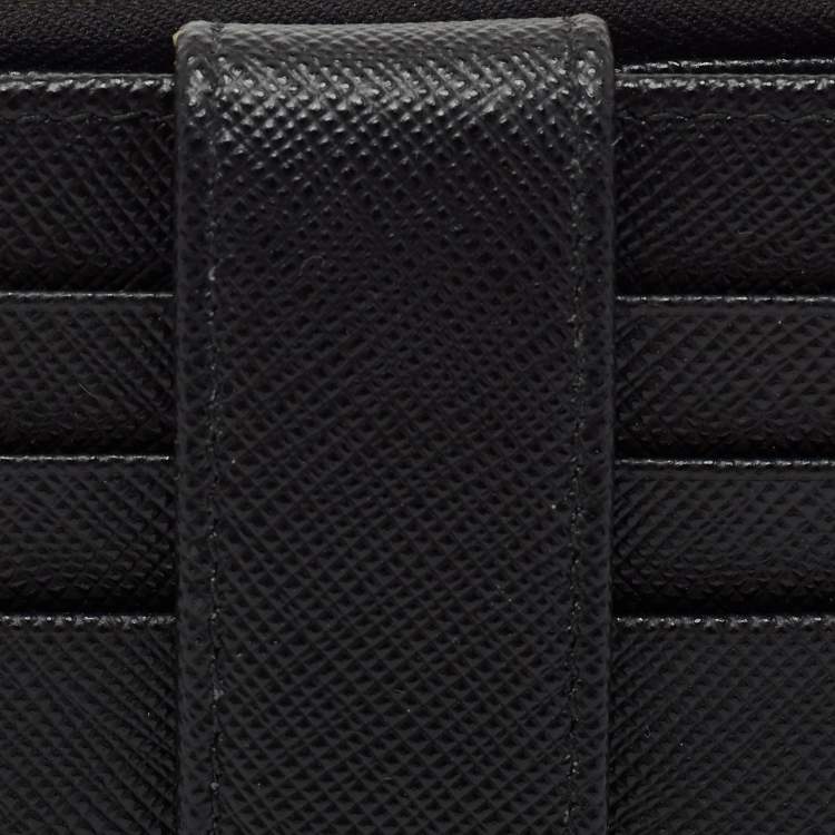 Pre Owned Prada Black Saffiano Metal Leather Flap Card Holder
