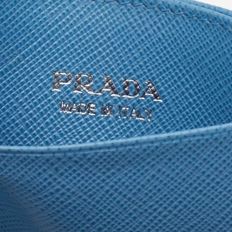 Pre Owned Prada Blue Saffiano Leather Card Holder